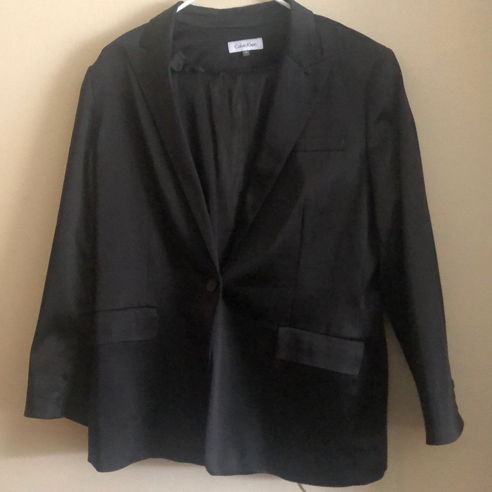 Black Calvin Klein silk suit. Pants and Jacket.